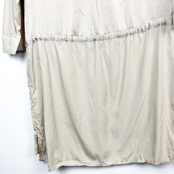 Zara Long Sleeve Beige Silky Dress with Waist Tie, Modal Blend - Picture 6 of 9